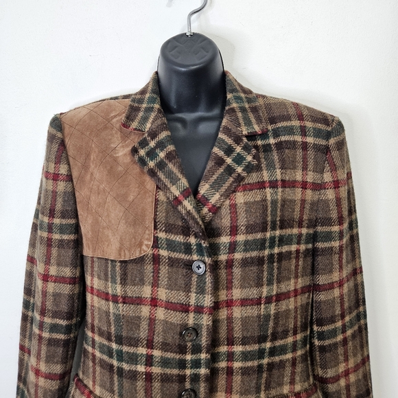 VTG Lauren Ralph Lauren Tartan Plaid Wool Blazer Women's Sz 8 Equestrian Safari - Picture 2 of 14